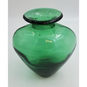 Vintage Teal Hand Blown Pressed Glass Heavy Vase Made in Spain